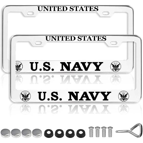 1PC for US Navy Carbon Fiber License Plate Frames,4 Holes Aluminum License Plate Covers for Department of The Navy, Car License Plate Holder Slim BLACK-VAFVET