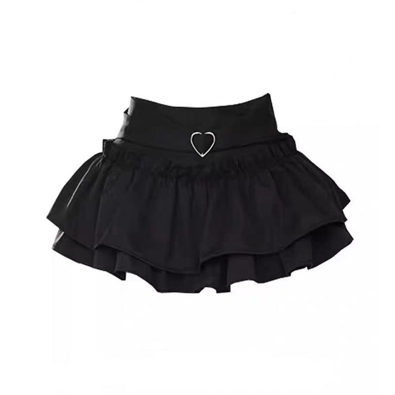 

Японський стиль Kawaii Mini Skirt Жіноча літня Лоліта Y2k Завищена талія Солодка коротка спідниця Hot Girls Корейська чорно-рожева спідниця А-силуету XL чорний