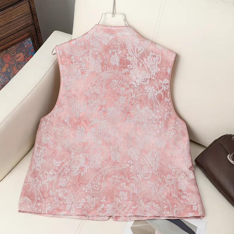 Winter Embroidered Shawl Vest - Thickened Chinese Style Sleeveless Top for Women