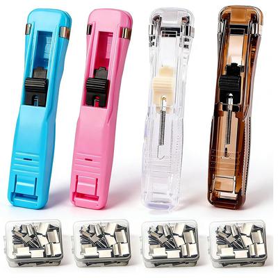 4 Pcs Portable Binder Clip Stapler Includes 200 Reusable Push Clips
