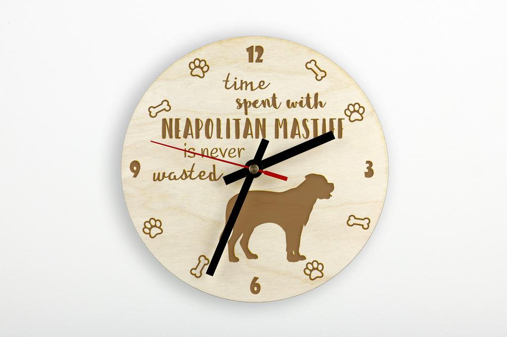 Napoliten Mastiff, Mastino Napoletano - köpekli saat, ahşap oymalı saat, Art-Dog tarafından kişiselleştirilmiş saat