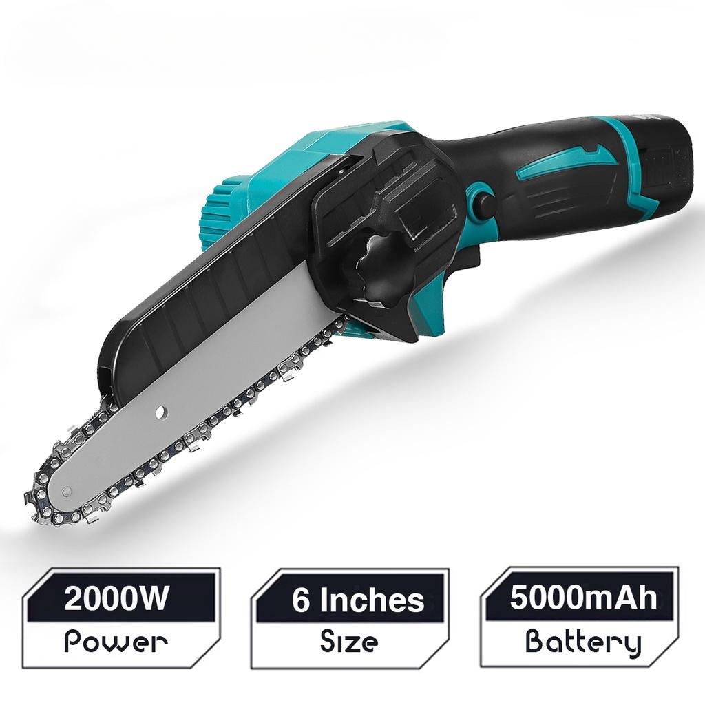 Mini Fierăstraie Electrice de 6 Inch Fără Fir Fierăstrău cu Lanț cu O Mână Tăietor pentru Prelucrarea Lemnului Scule Electrice Albastru