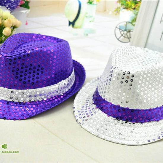 Children's Two-Color Striped Sequined Performance Jazz Hat