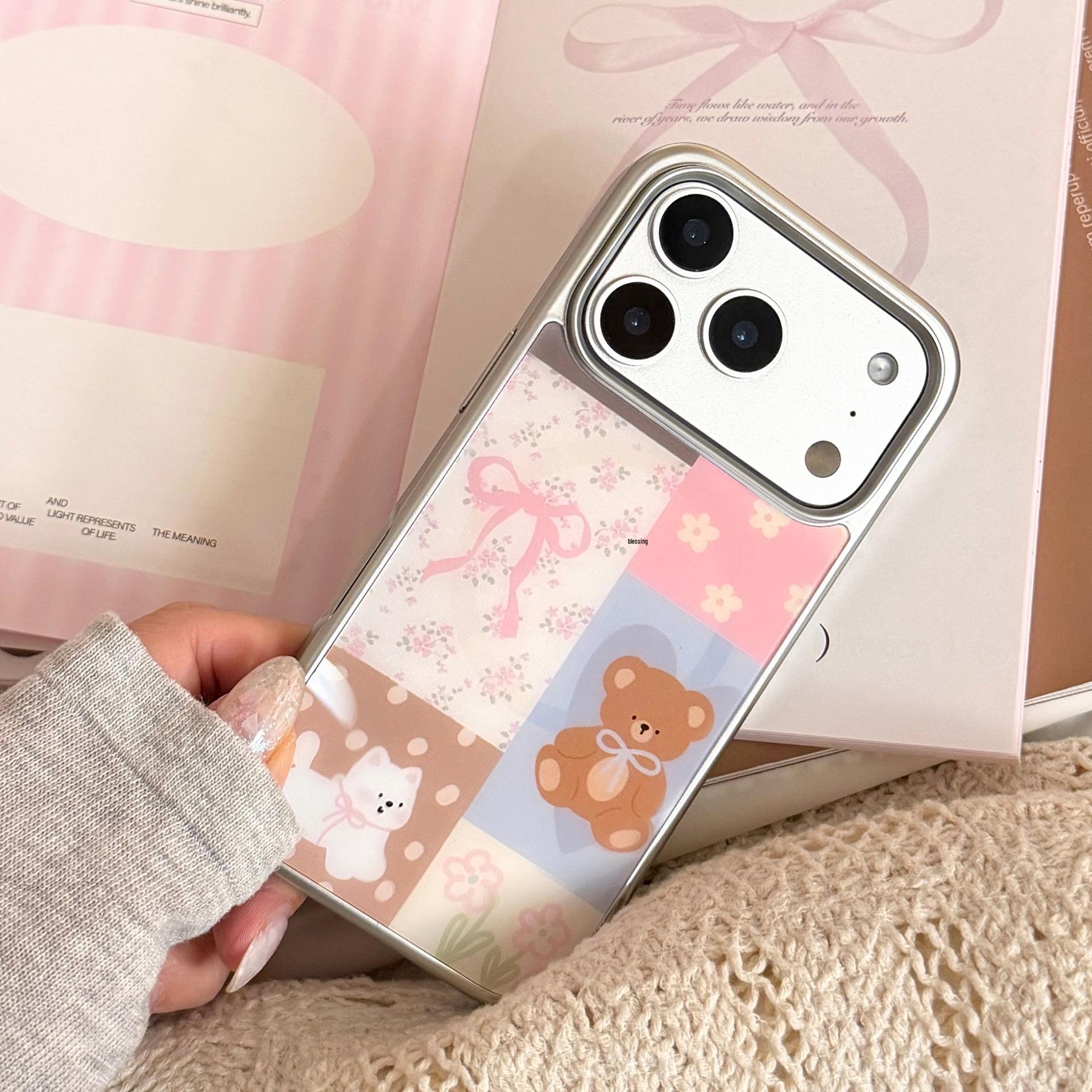 

Color-Block Cartoon Bear Magnetic Phone Case for iPhone 13-17 Pro Max 12 Pro Max