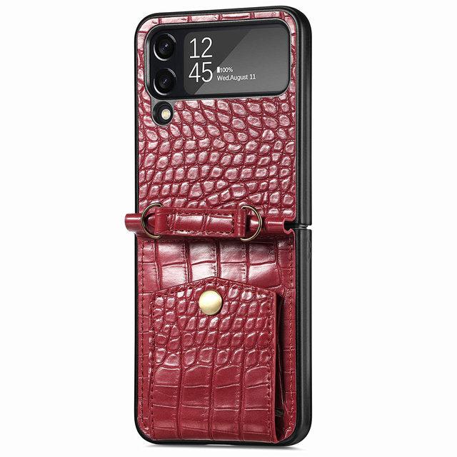 Wallet Phone Bag Crocodile Leather Case For Samsung Galaxy Z Flip4 5g Flip 4 Zflip4 Non -Slip Card Slot Full Protection Cover