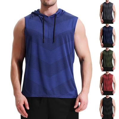 Men's Summer Solid Color Sleeveless Hooded Vest Men's Sports Quick-Drying Waistcoat Running Fitness Clothes
