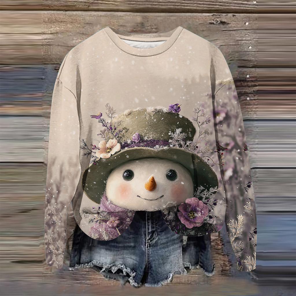 Women's Fashion Printed Long Sleeve Loose Round Neck Sweatshirt Top Fall