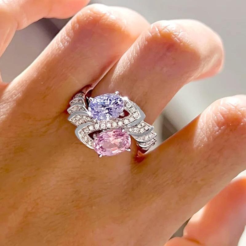 Charming Purple/Pink Cubic Zirconia Women Rings Romantic Bridal Wedding Accessories Sparkling Rings Party Fashion Jewelry