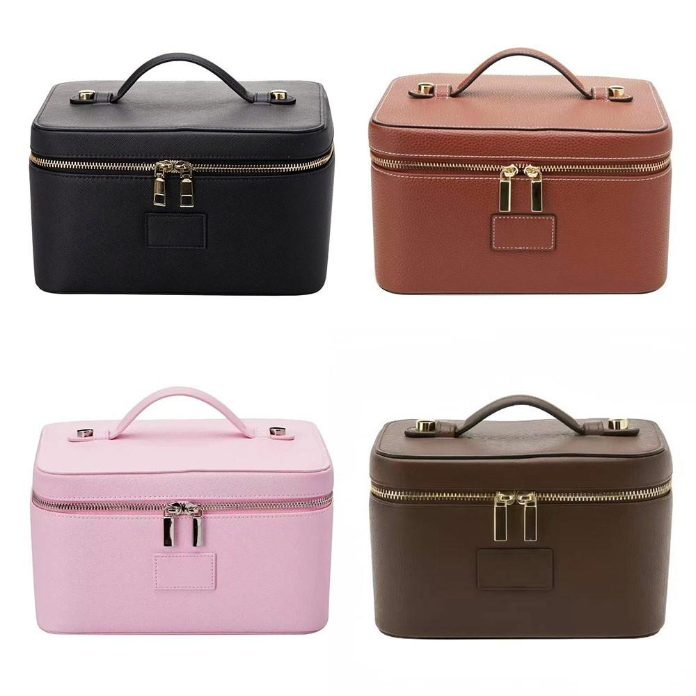 Borsa Trucco in Pelle PU Grande Capacità Forma Quadrata Borsa Custodia per Fotocamera Divisore Rimovibile Impermeabile Custodia Organizzatore Trucco da Viaggio