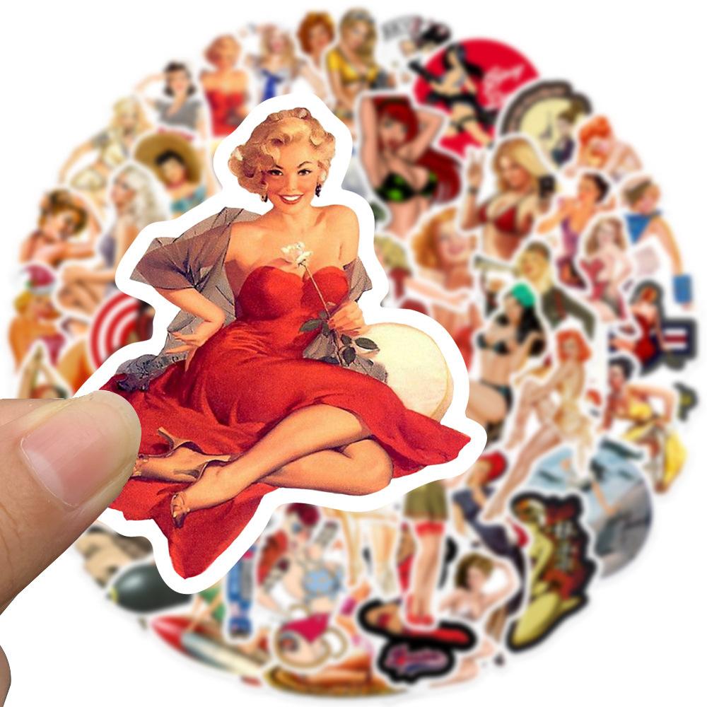 50 Pictures of Girls In World War II Image Graffiti Stickers DIY Decorative Suitcase Motorcycle Trolley Case Waterproof and Removable Stickers
