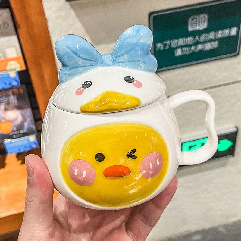 

480ML Creative Cartoon Milk Mug With Lid Cute Bow Ceramic Coffee Breakfast Cup For Women Best Birthday Present Christmas Gift 301-400ml белый