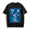 Niedliches blaues Katzen-Mond-Print-T-Shirt im koreanischen Stil Trendiges lockeres Oberteil im chinesischen Stil für Männer und Frauen Reines Baumwoll-T-Shirt