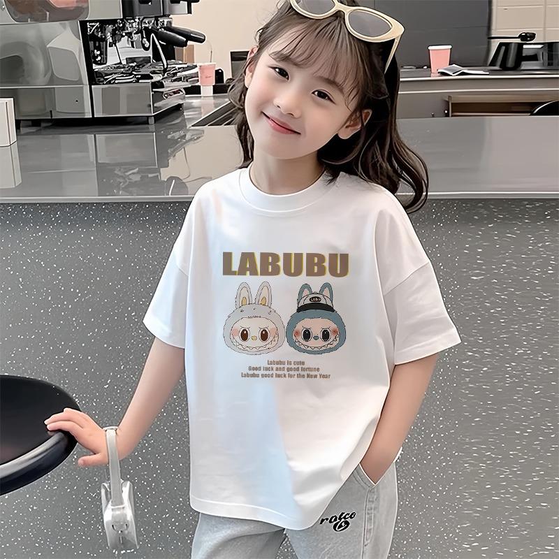 Kreslený elf grafický Labubu dětské potištěné tričko léto dámské ležérní venkovní dívčí trička s krátkým rukávem top oblečení