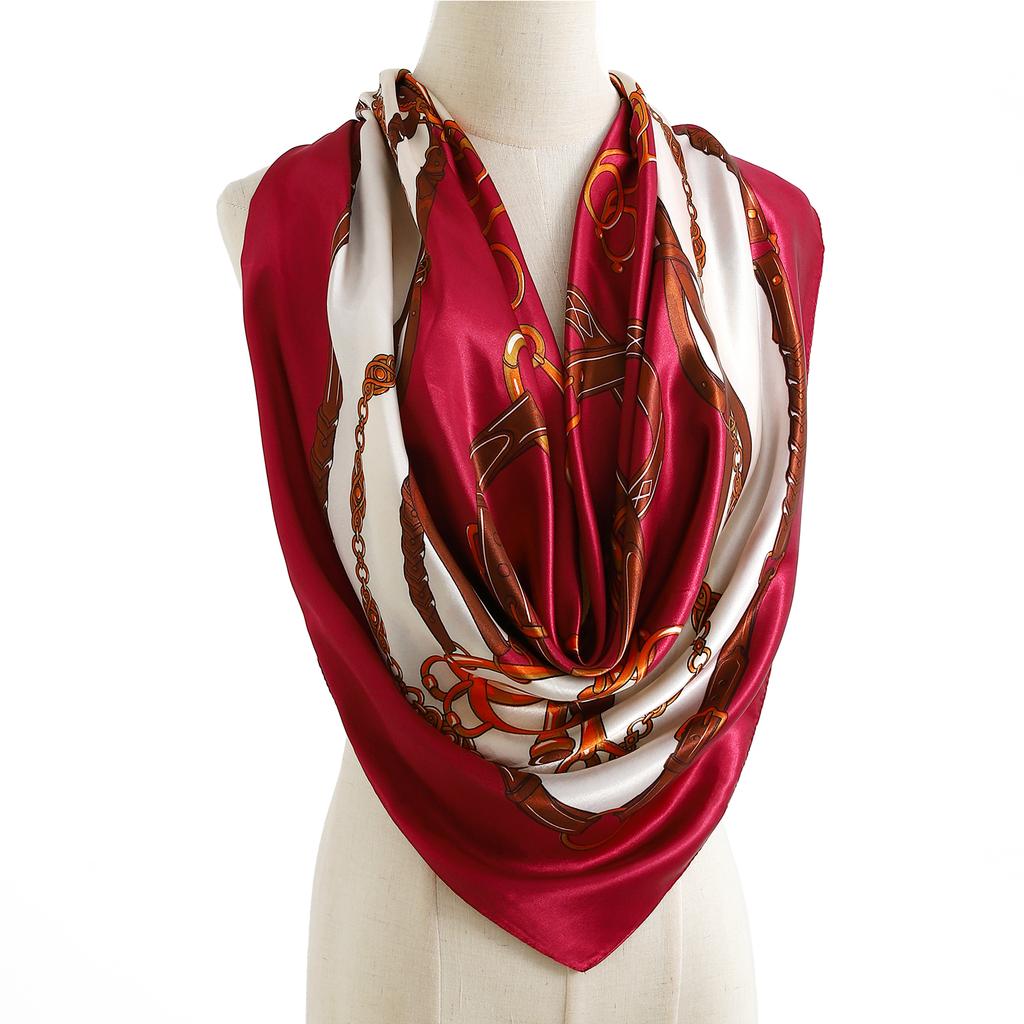 Fashion Square Silk Scarf Women Headband 90*90cm Print Neck Scarfs Office Hair Band Hand Kerchief Female Bandana Headwear