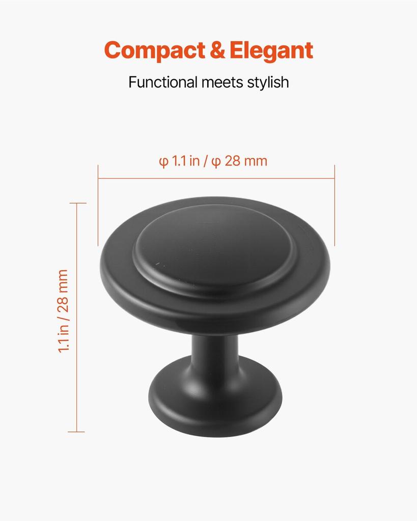 Cabinet Knobs, 30 Pack, 31 mm Black Zinc Alloy Drawer Pulls & Door Handles, Mushroom Kitchen Solid Knobs Dresser Handles, Cupboard Hardware with