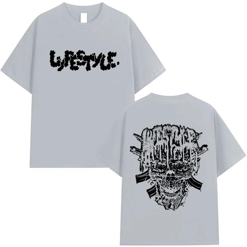 Rapper Yeat Lyfestyle Totenkopf Grafiken Album T-Shirt Herrenkleidung Lässig Baumwolle Kurzarm Sommer Übergröße Streetwear T-Shirts