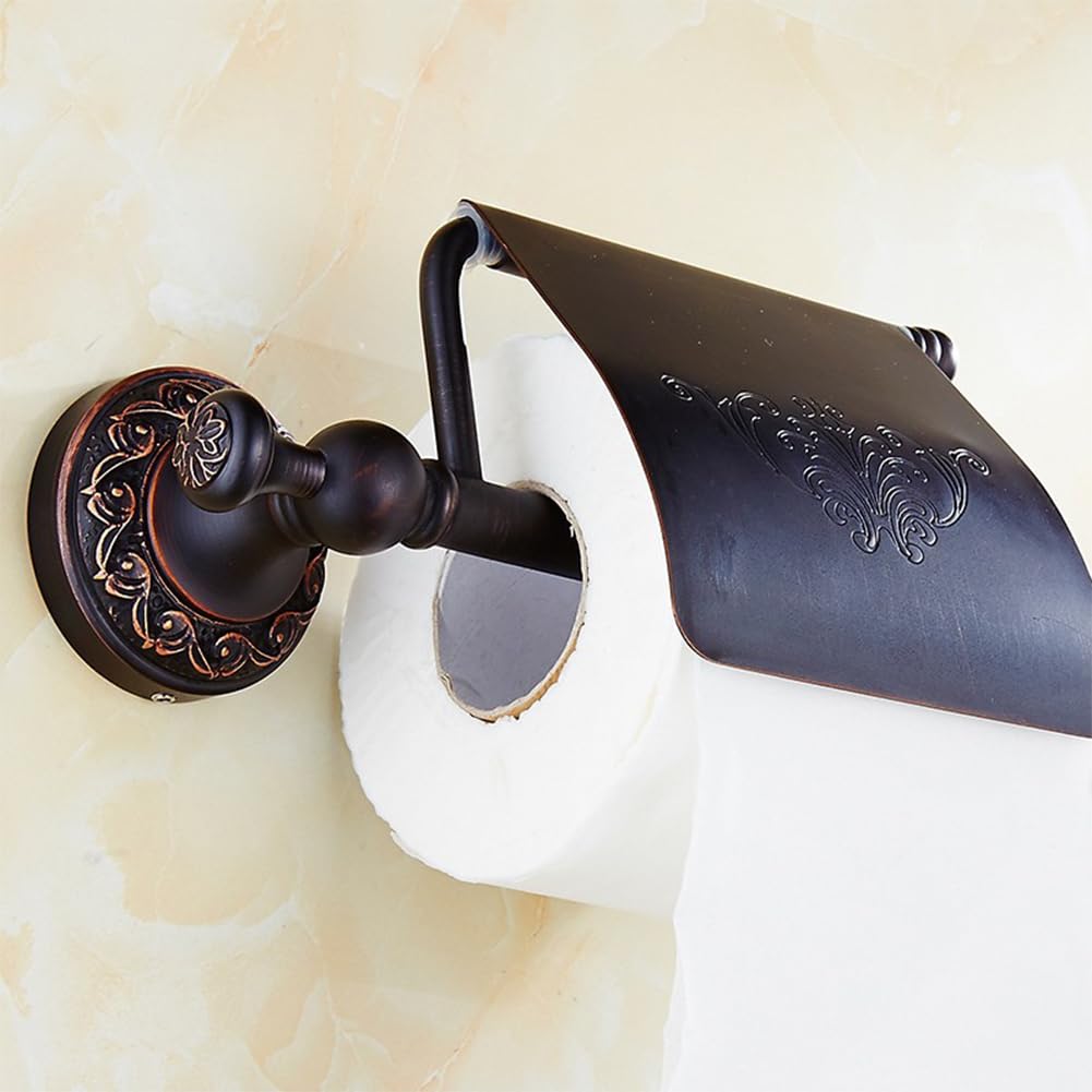 Vintage Wall Mounted Single Roll Brass Tissue Dispenser, Antique Carving Toilet Paper Holder with Cover for Bathroom Decor