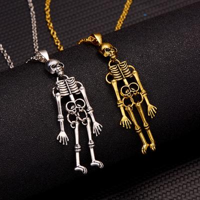 Dark Wind Halloween Necklace, Halloween Human Skeleton, Skull, Ghost Hand In Hand Pendant, Couple Necklace