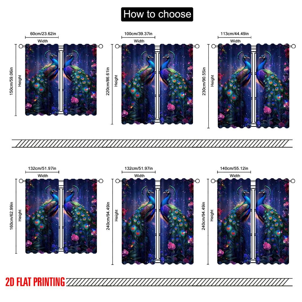 2 Stück, 2D-Flachdruckmuster Vorhänge Pfau Traumlandschaft Vielseitig Langlebig Polyester (ohne Stange) Heimdeko für Wohnzimmer