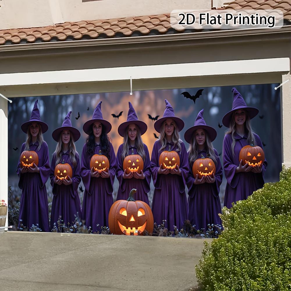 2D plane featuring 6 witches glowing pumpkin lanterns and bats - durable polyester fabric suitable for autumn partieszyc