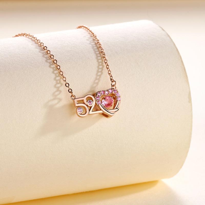 

Корейская версия бьющегося сердца 520 сердце розовое бриллиантовое ожерелье женское легкое роскошь нишевая цепочка на ключицу аксессуары