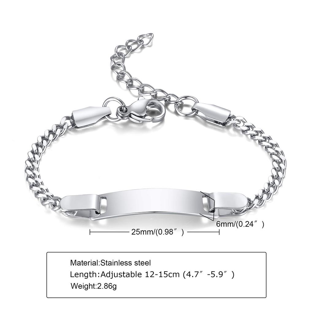 Titanium Steel 12+3cm Children Custom Engravable Statement Blank Bar Stainless Steel Adjustable Kids Bracelet Jewelry