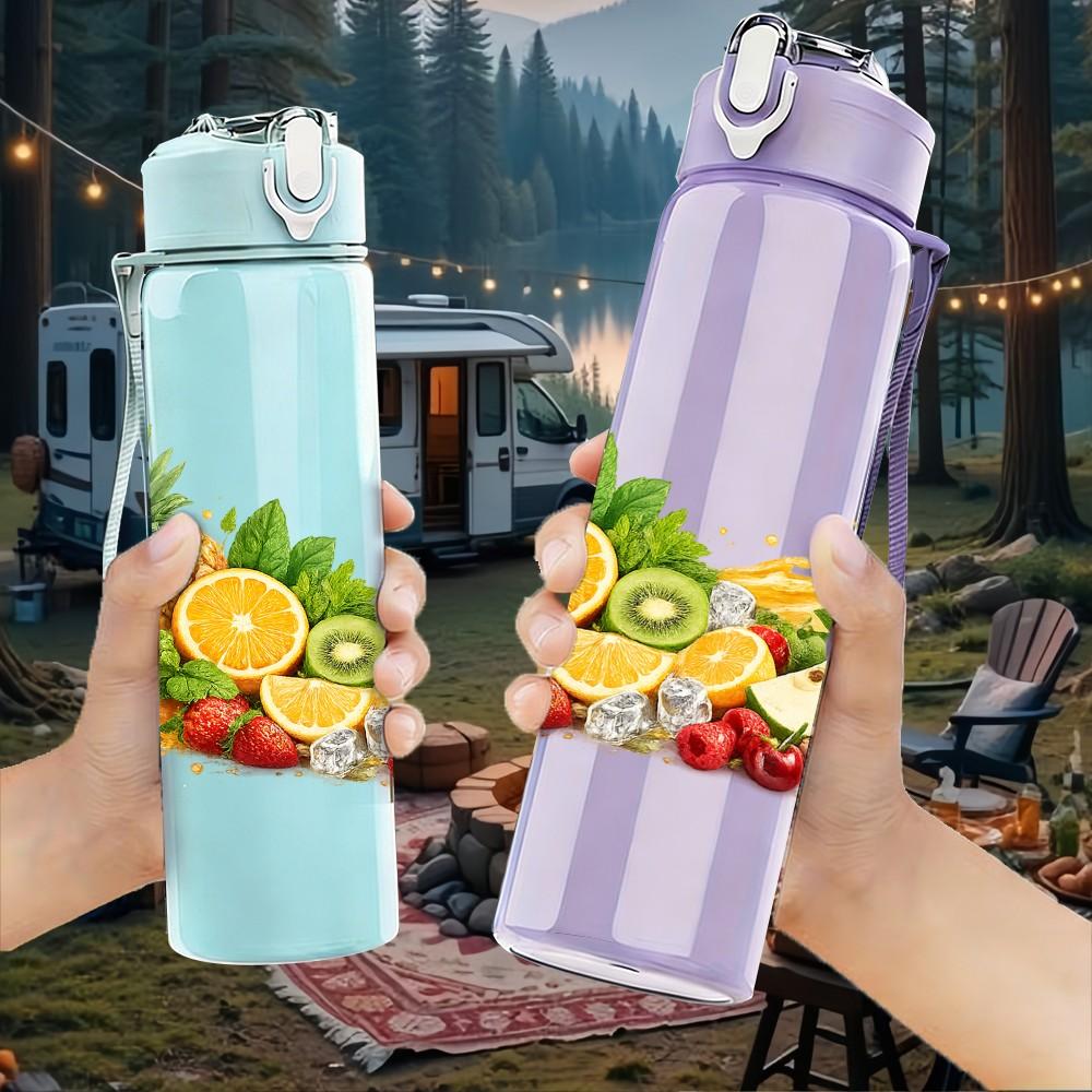 1PC Mixed Tropical Fruit Fresh Art 750ml Color Plastic Sports Water Bottle Leakproof Flip Straw Lid Suitable for Sports Office Home Use