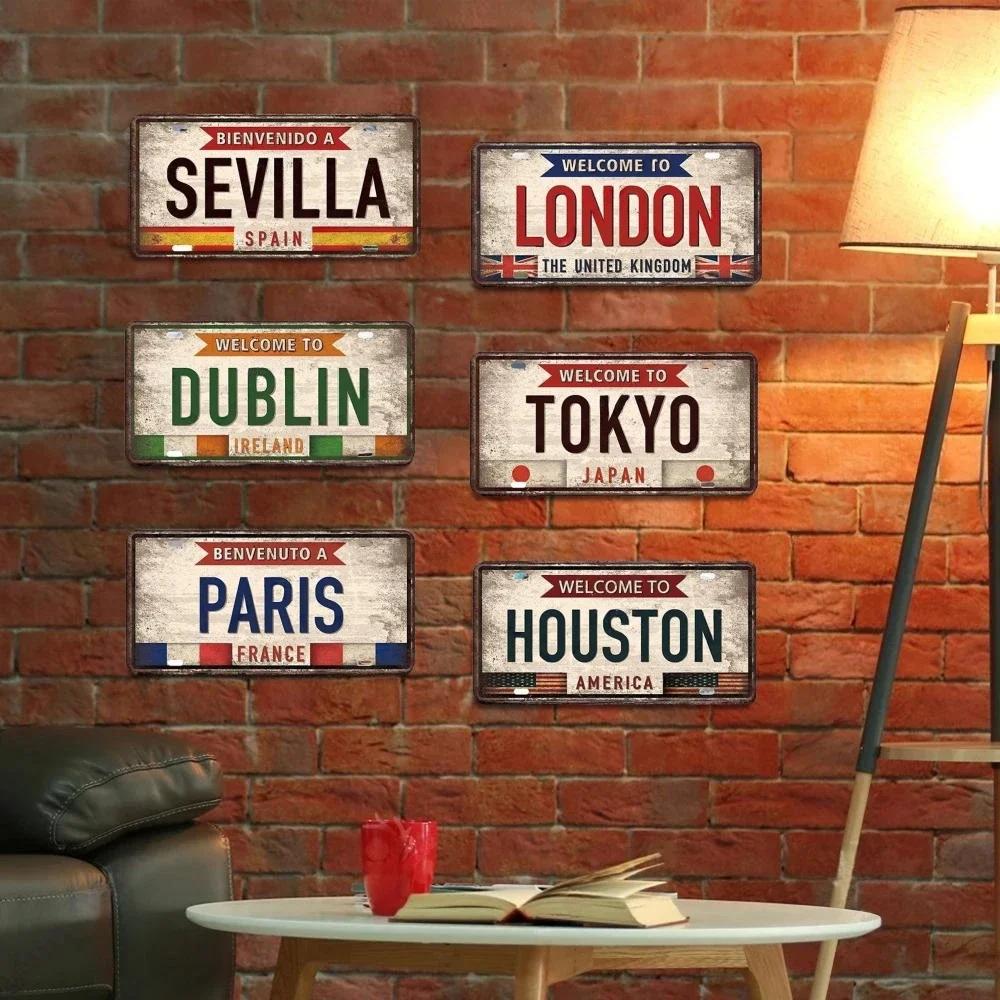 Vintage Berlin Madrid New York Paris Country City Stil Platte Metallschild Plakette Blechschild Man Cave Bar Club Poster Dekoration