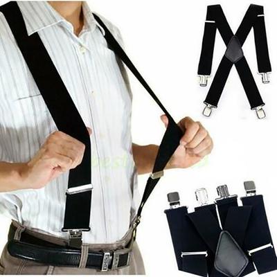 Schwarze elastische Hosenträger für Herren und Damen, Leder-Hosenträger, X-Rücken, verstellbar, zum Anklipsen