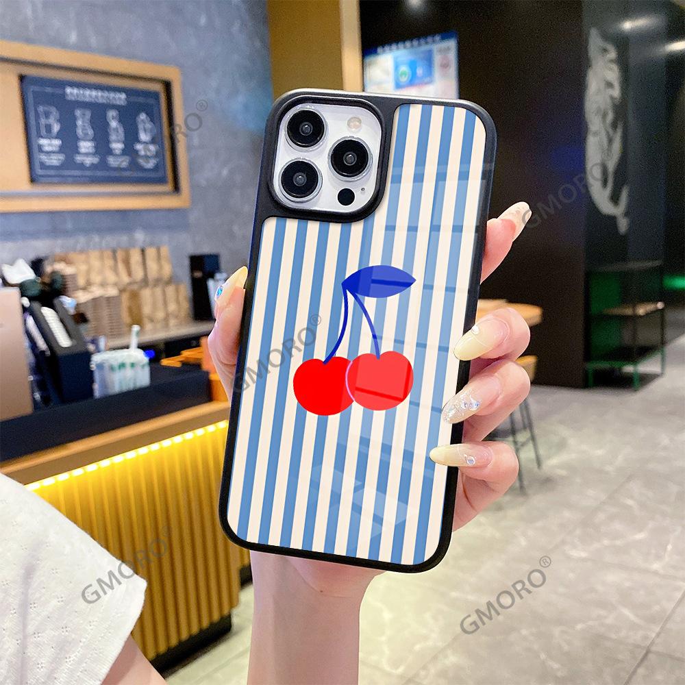 Amazon Hot-selling Minimalist Striped Cherry for Apple 17pm Frosted Glass 16/15 Creative Phone Case