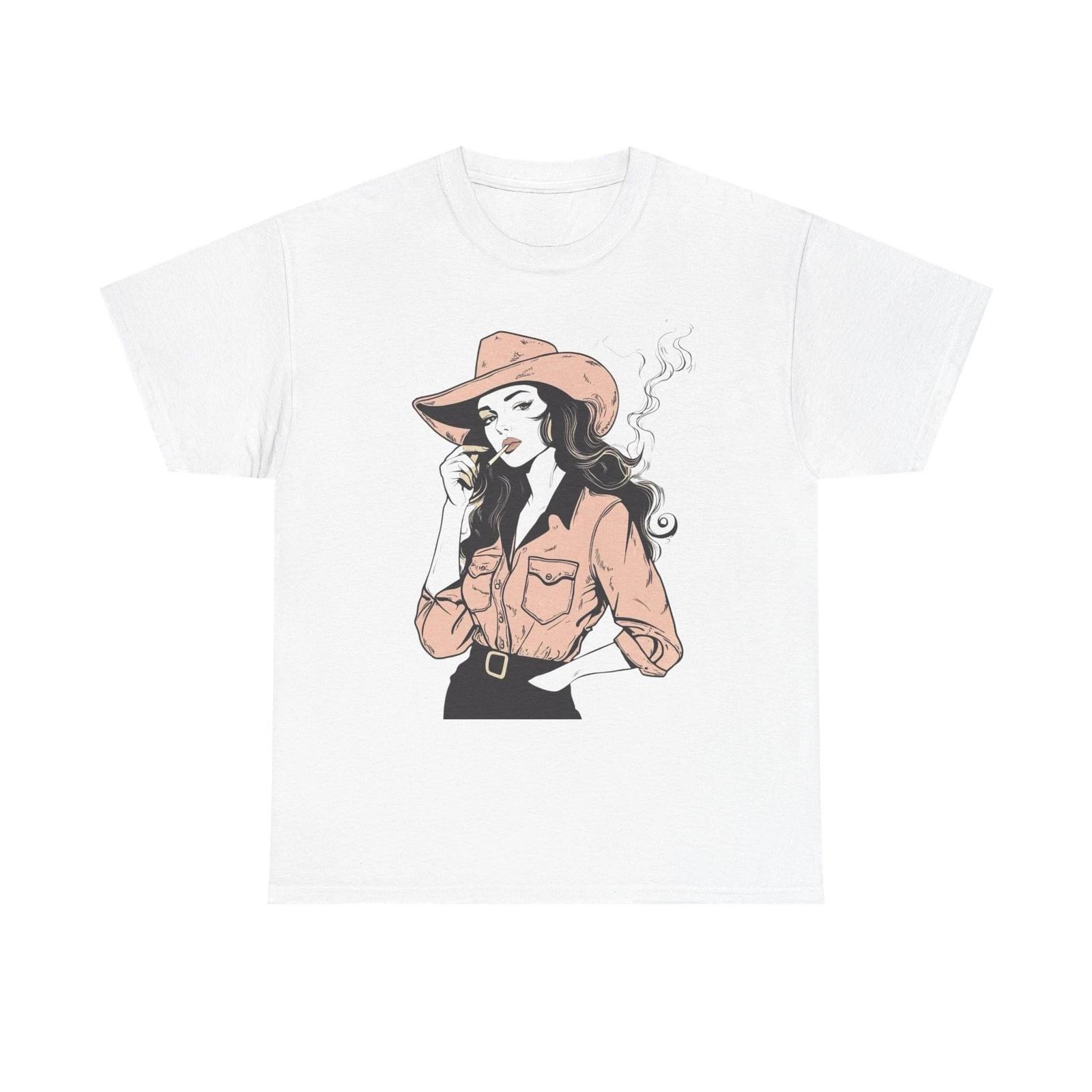 Cowgirl Smoking Vintage Graphic T-Shirt, Unisex Cotton Shirt XL