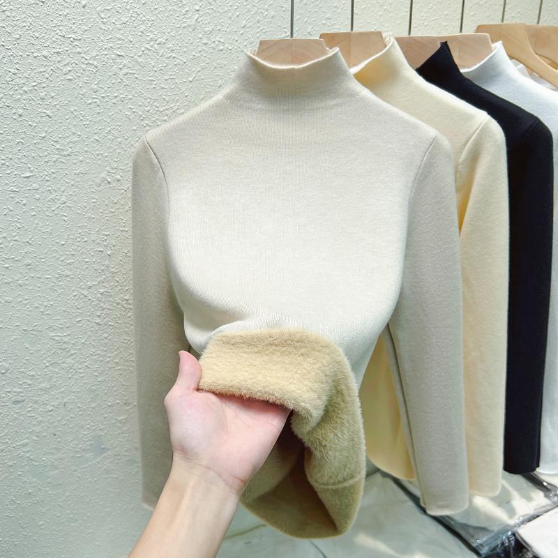 

Модный теплый вязаный свитер с высоким воротом из плюша для женщин, осень и зима, толстая бархатная основа, женские трикотажные топы, элегантные тонкие мягкие свитера 25207 2XL