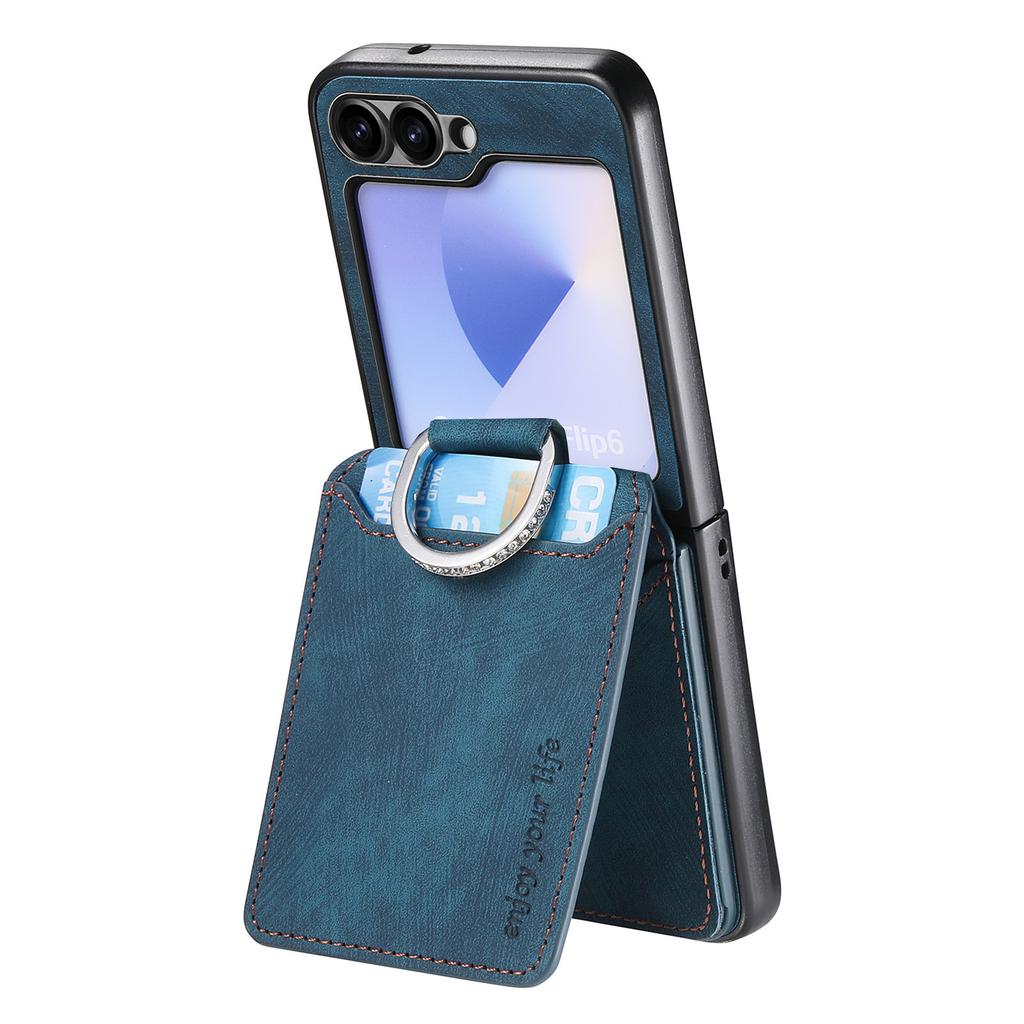 Vertical Cards Solt Wallet Leather Case for Samsung Galaxy Z Flip 7 FE 6 5 4 3 5G Ring Holder Flip6 Flip5 Pocket Bag Stand Cover