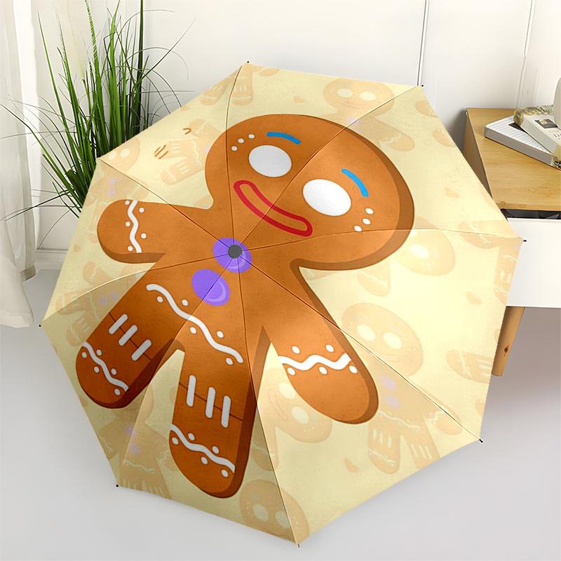 

Gingerbread Man Themed Travel Umbrella 8 Ribs Automatic Opening and Closing, Portable Folding Design, Compact and Stylish Umbrella Suitable