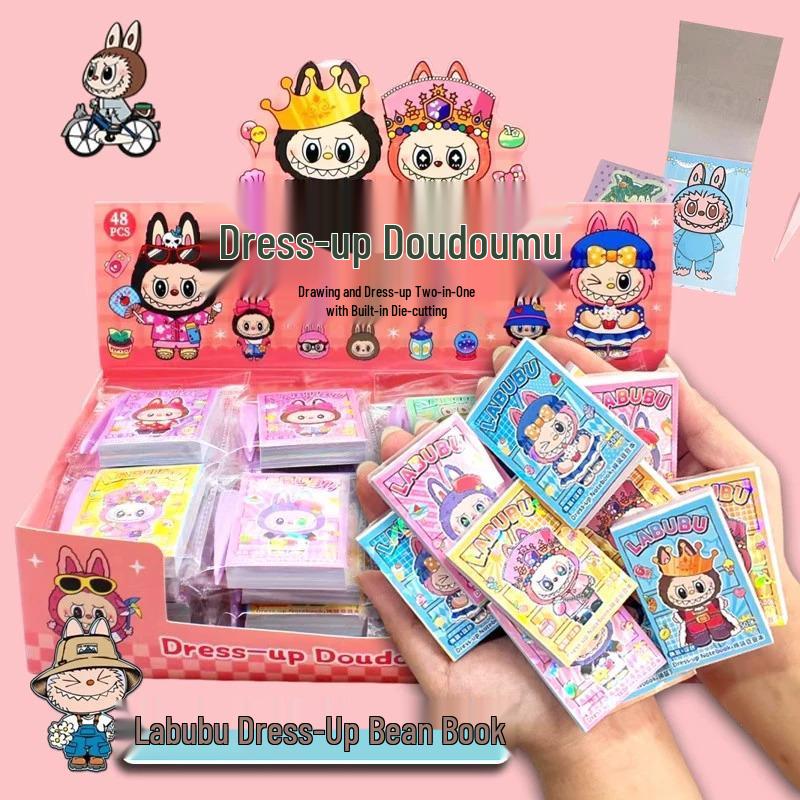 

Блокнот с карманом для стикеров-бобов Лабубу для переодевания: Мини Милая Мультяшная Игрушка для Детей