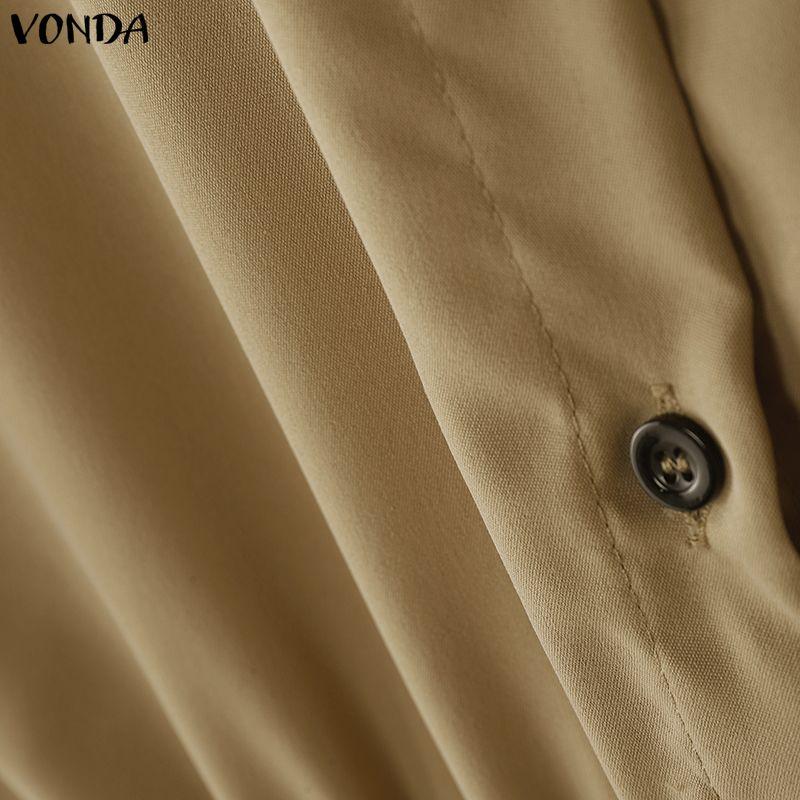 VONDA Women Lapel Collar Half Sleeve Loose Casual Short Jumpsuits Rompers Overalls