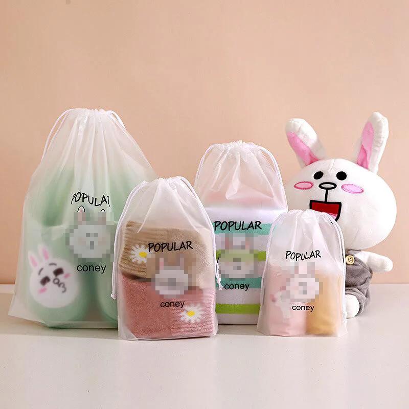 1pcs Transparent Drawstring Storage Bag Clothes Underwear Shoes Organizer Pouch Travel Toiletries Cosmetic Cartoon Storage Bag