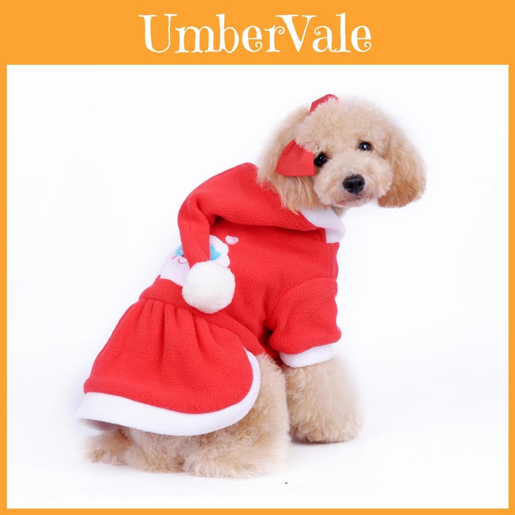 Luxurious Christmas Pet Dog Dress Warm Dog Hoodie Sweaters Coat With Red Skirt And Hat