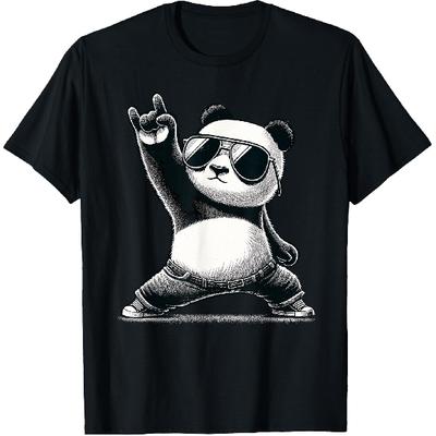Retro Panda Rock Music Gift Men Funny Panda T-Shirt