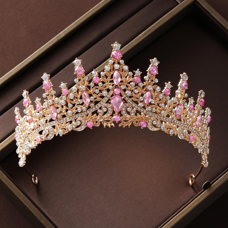 Champagne Pink Diamond Bridal Crown, Necklace & Earrings Set - Vintage Style Hair Accessories for Wedding Gown.