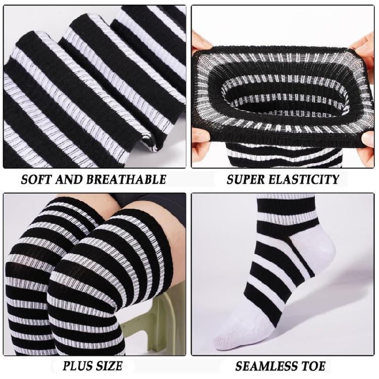Halloween Weihnachten Gestreifte Gestrickte Oberschenkelhohe Socken für Damen Dicke Oberschenkel Überknielange Strümpfe Super Elastische Strumpfwaren