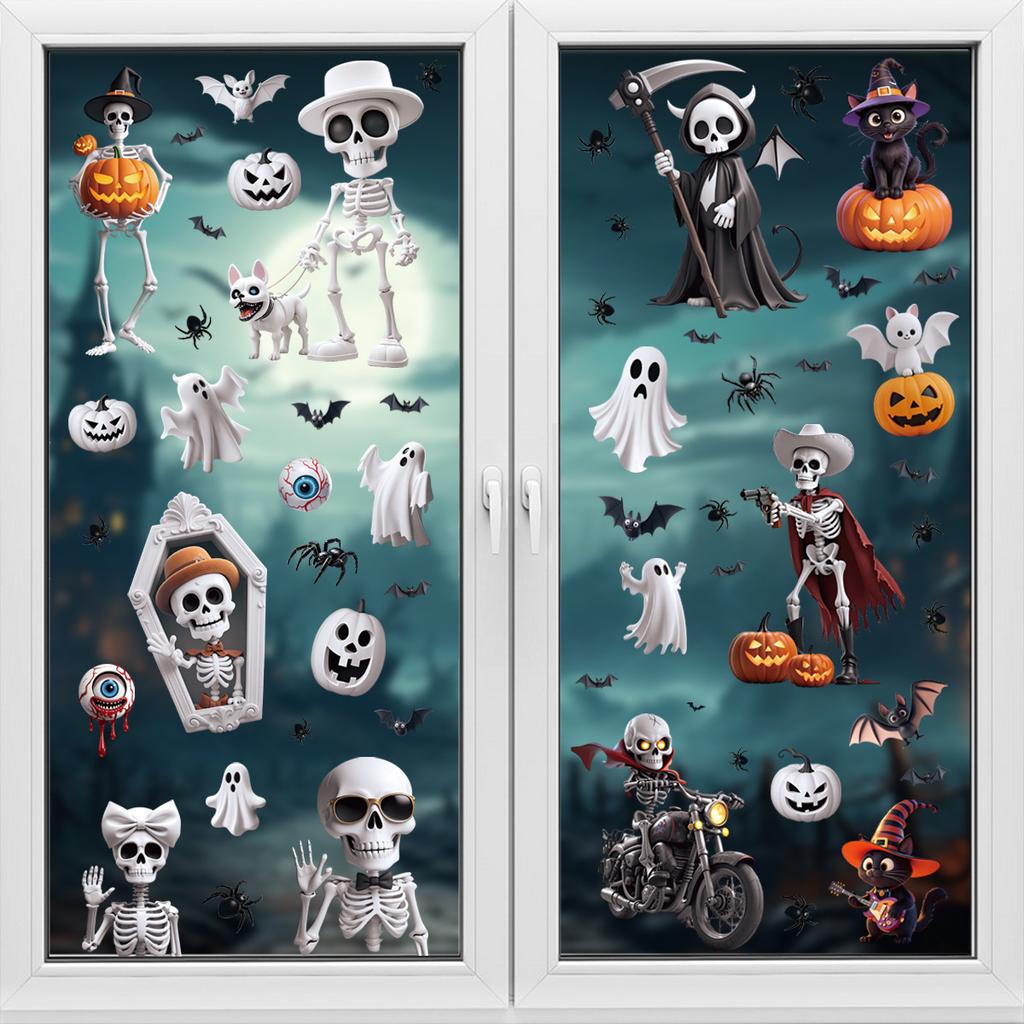 3D Halloween Cling Stickers Skull Ghost Witch for Window Door Party Home Decoration