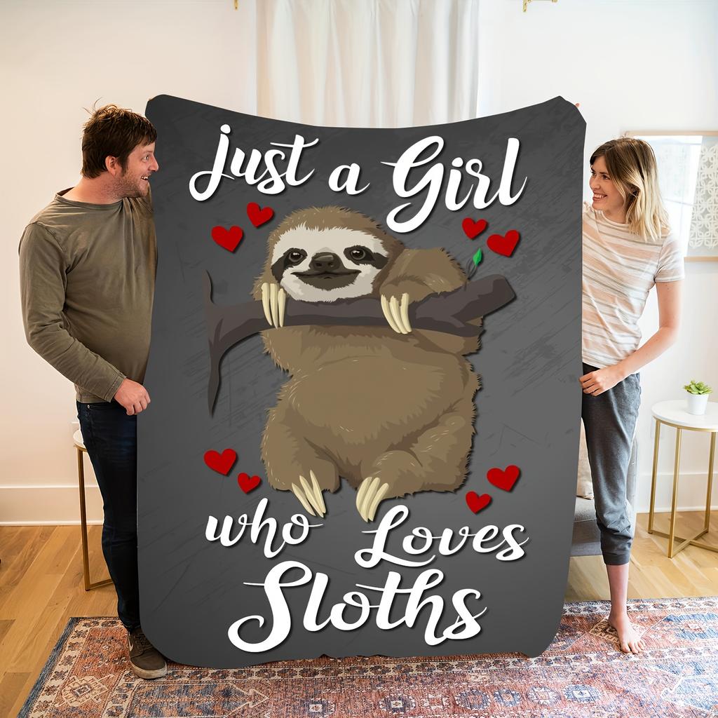 Cozy Sloth Flannel Blanket with Cozy "Just a Girl Who Loves Sloths" Design - Soft and Great for Home, Camping, Travel