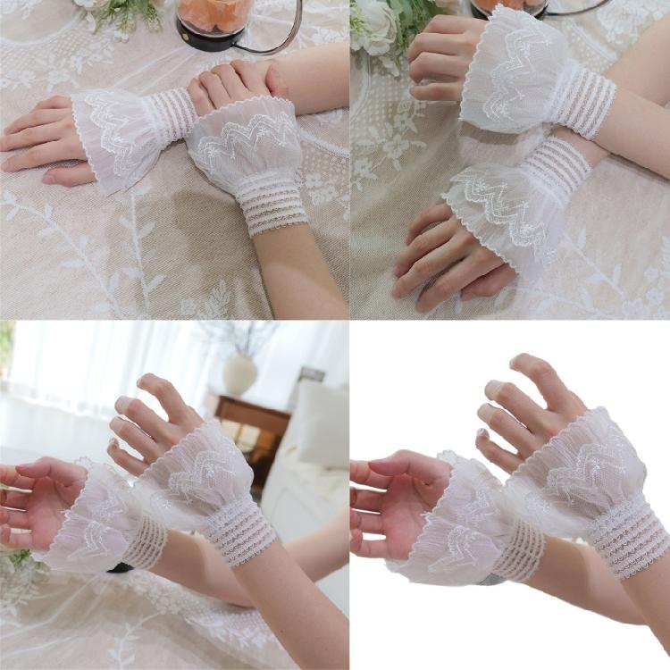 Elegant Lace Wristbands Ruffled Flower Detailing Elastic Hand Gloves Cuff Extention For Weddings And Daily Wear