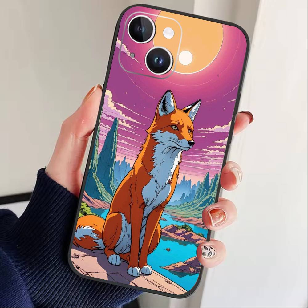 Sunny Fox Phone Case For iPhone 17 16 15 14 13 12 Max Plus Silicone Black Cover
