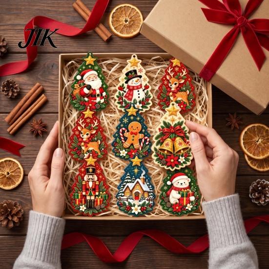 Christmas Window Hanging Decor 8Pcs Wooden Ornaments with Hemp Rope for Holiday Tree Decorations, Decorative Santa Rustic Claus Snowman Gingerbread