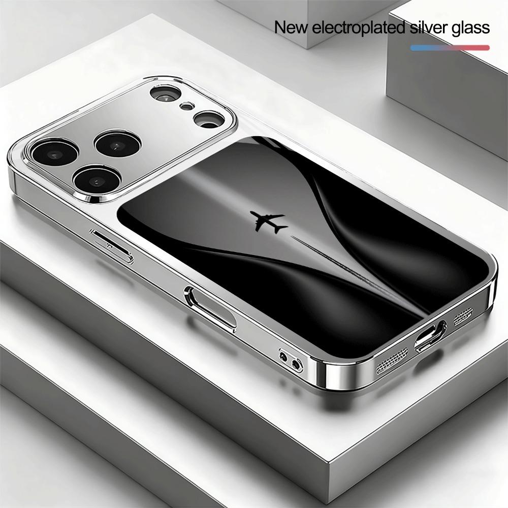 Aircraft flight trajectory tempered glass phone case suitable for iPhone 17 16 15 14 13 12 11 Pro Max Plus shockproof back cover