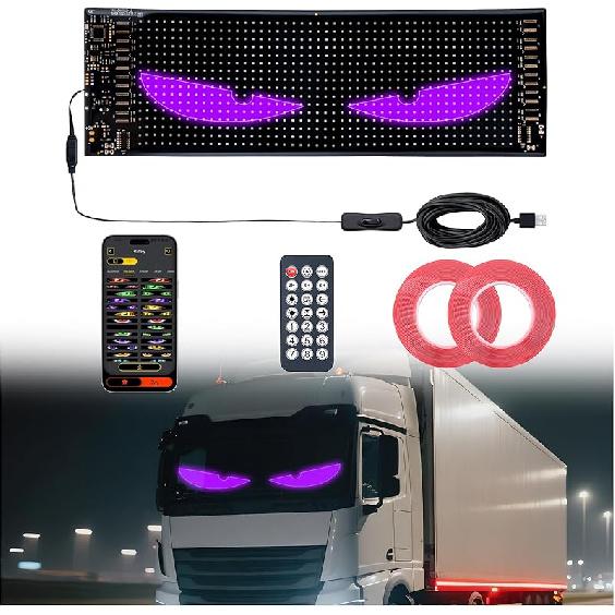 14.7"X3.6" LED Eyes For Car Windshield - Devil Eyes Light Strips With Dynamic Patterns, APP/Remote Control, IP68 Waterproof, USB-Powered For