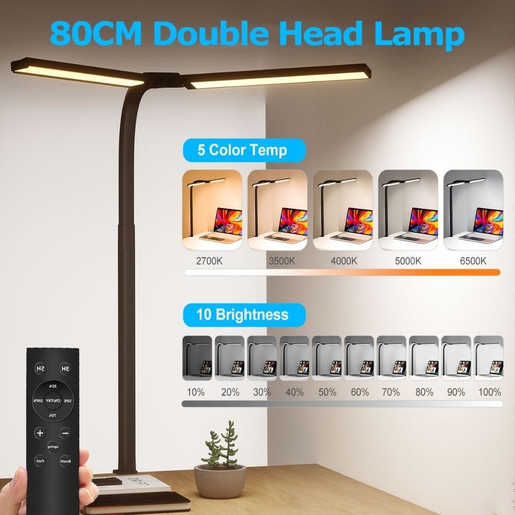 80CM 24W Study Gaming Work Table Light Super Wide Clip Desk Lamp Dimmable Double Head Study LED Lamp
