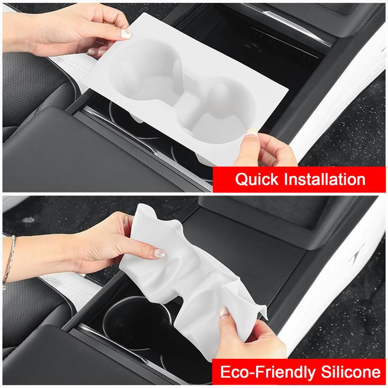 For Tesla Model Y Juniper 2025+ Central Control Silicone Water Cup Holder for Model 3 Highland + Anti-fouling Storage Tray